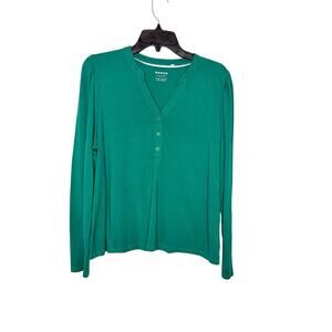 Boden Supersoft Open Neck Henley Women's Sz 16/18 Jewel Green Preppy Chic Casual